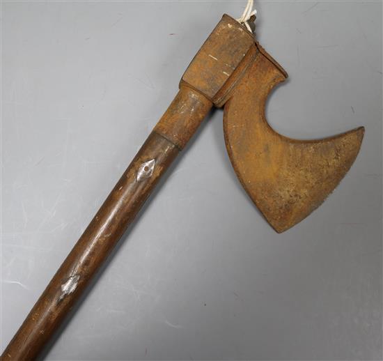 A tomahawk with metal inserts to handle overall length 69.5cm